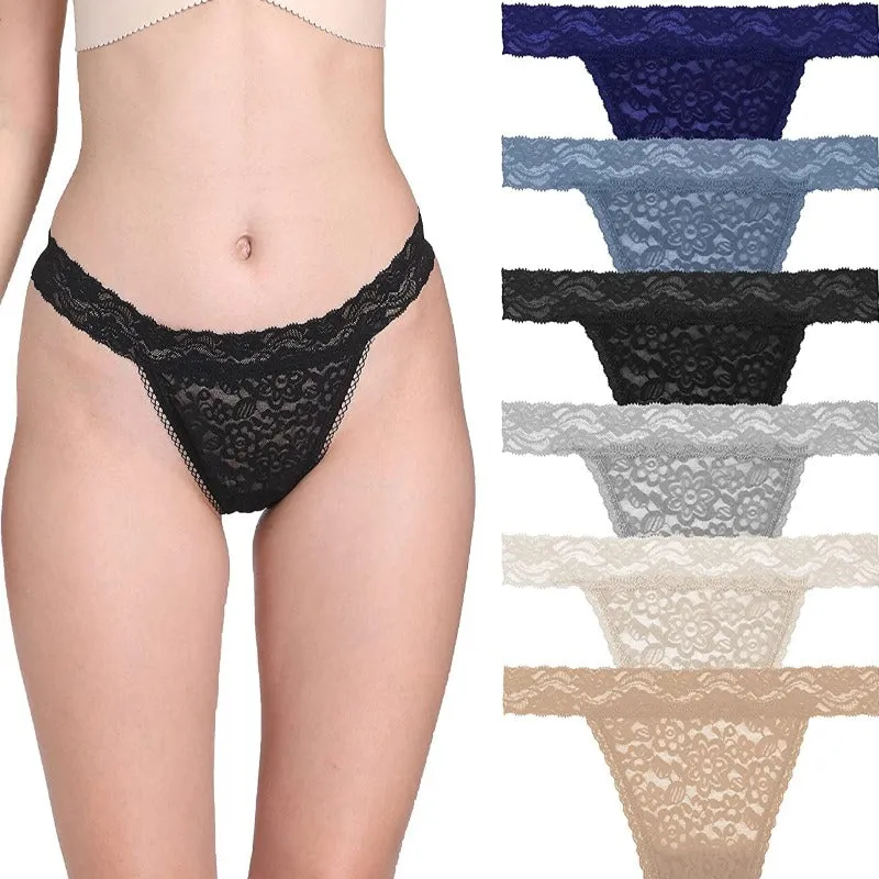 6 Pack Women's Thong Cotton Sexy Lace Panties