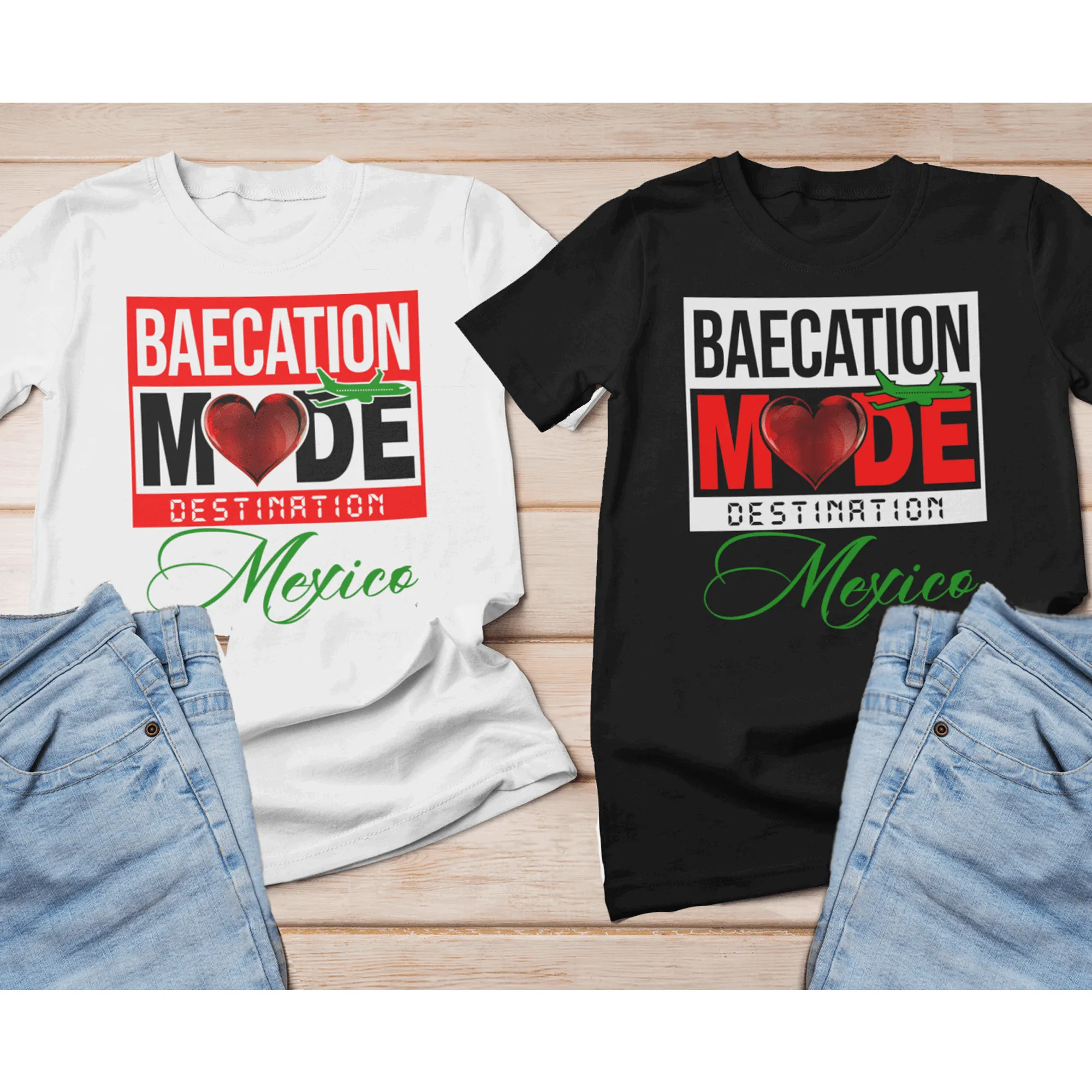 Baecation Mode Shirts, Destination Mexico matching couple Shirts