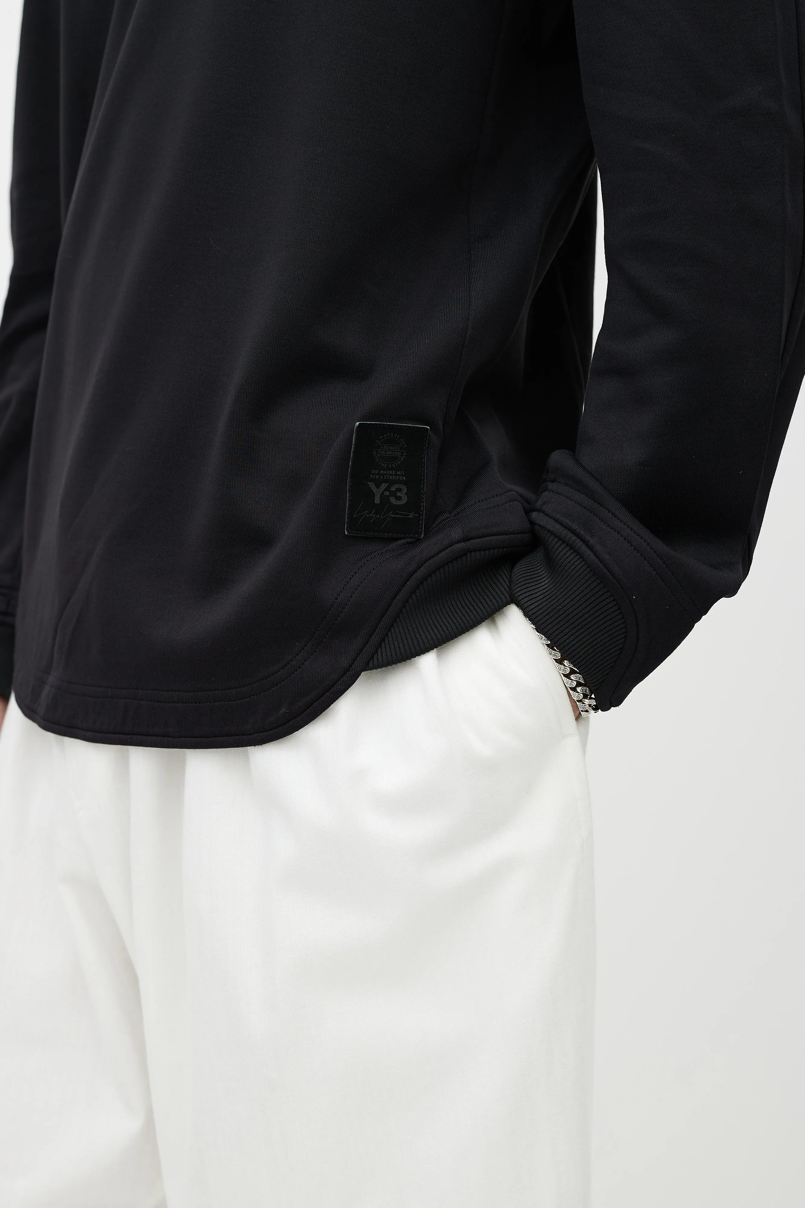 Black Cotton Long Sleeve Crewneck