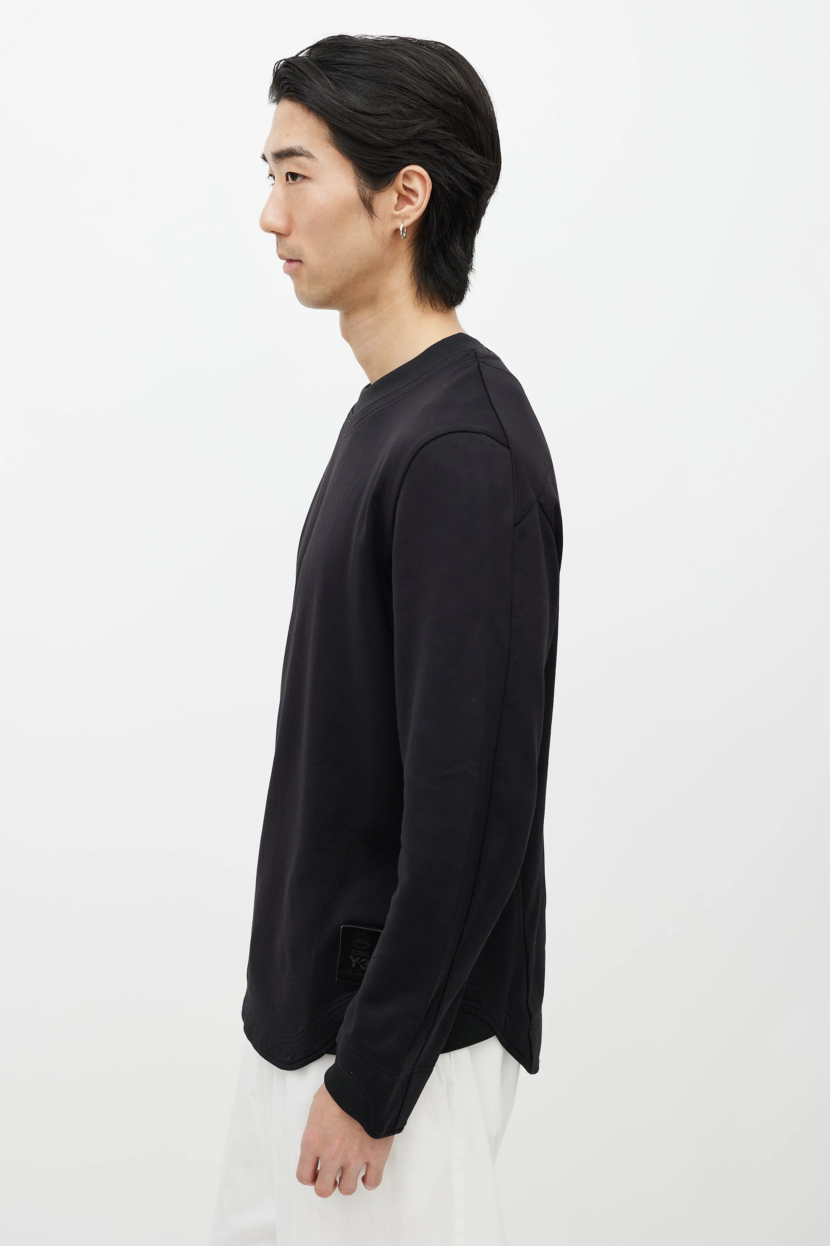 Black Cotton Long Sleeve Crewneck