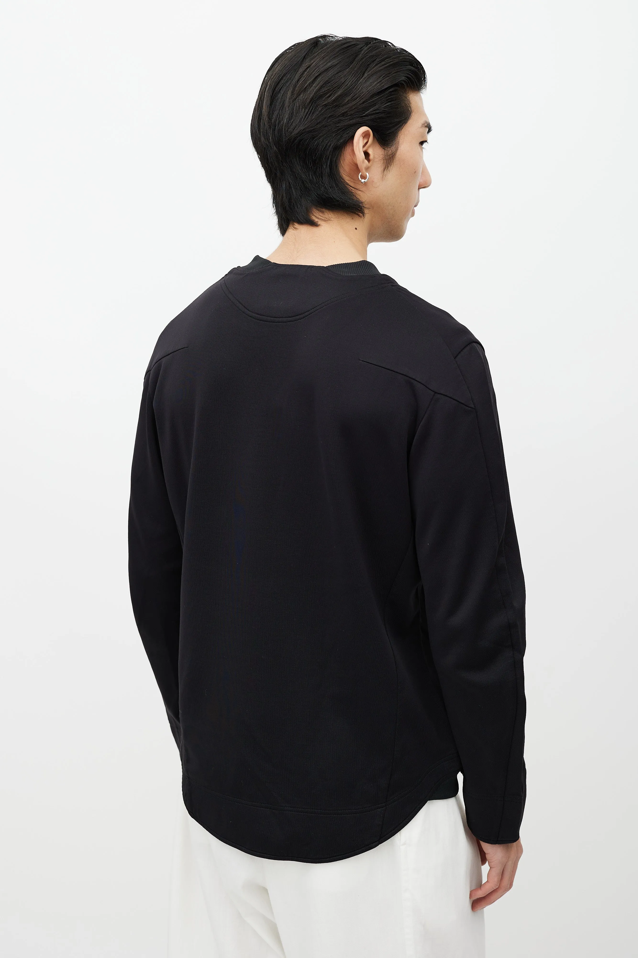 Black Cotton Long Sleeve Crewneck