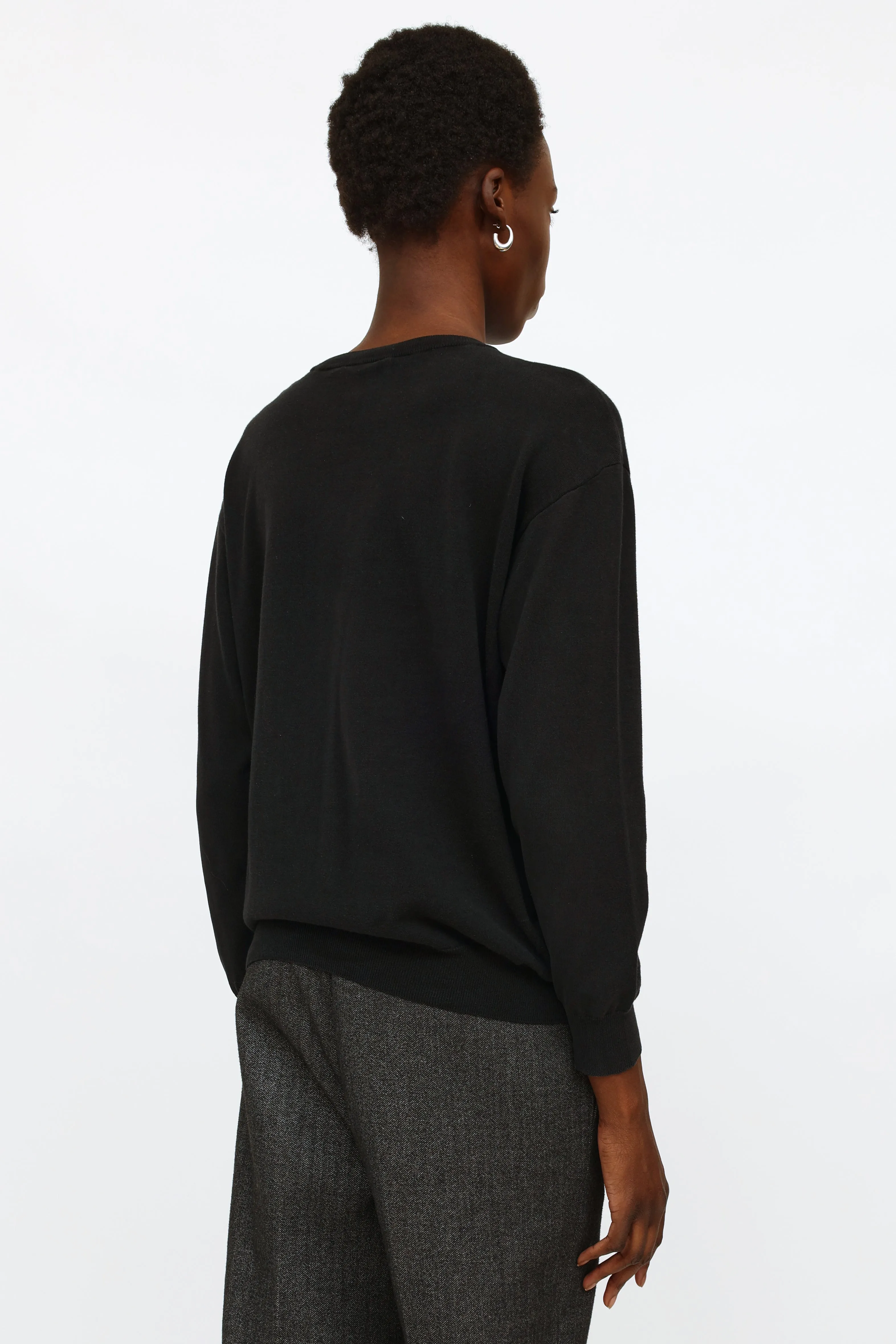 Black Graphic Knit Longsleeve Top