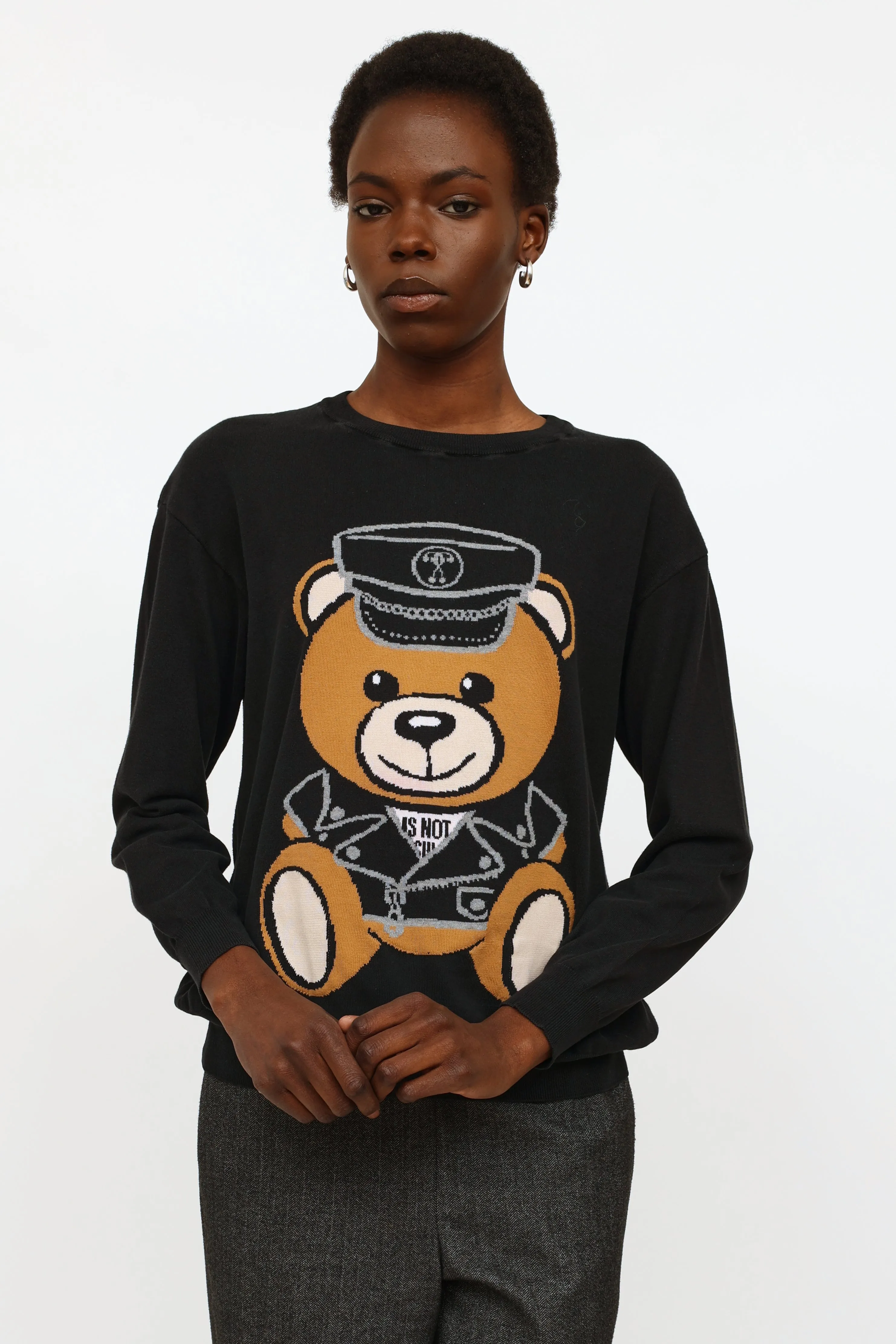 Black Graphic Knit Longsleeve Top