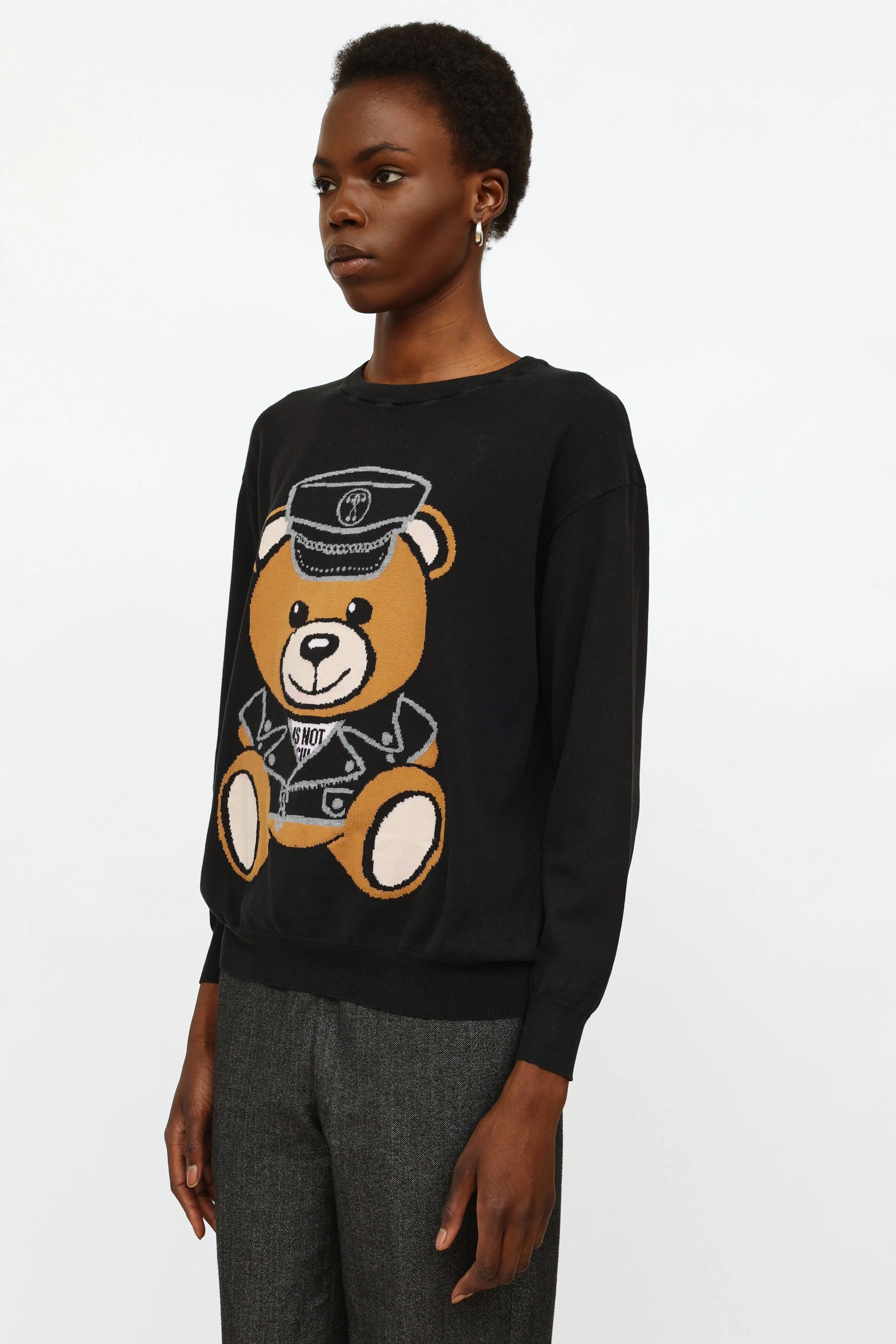 Black Graphic Knit Longsleeve Top