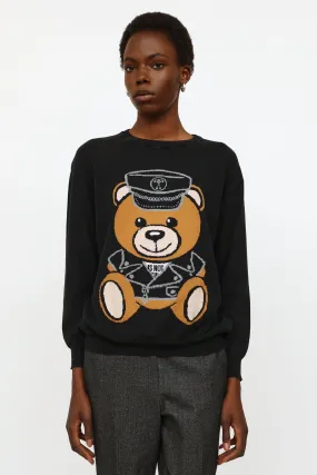 Black Graphic Knit Longsleeve Top