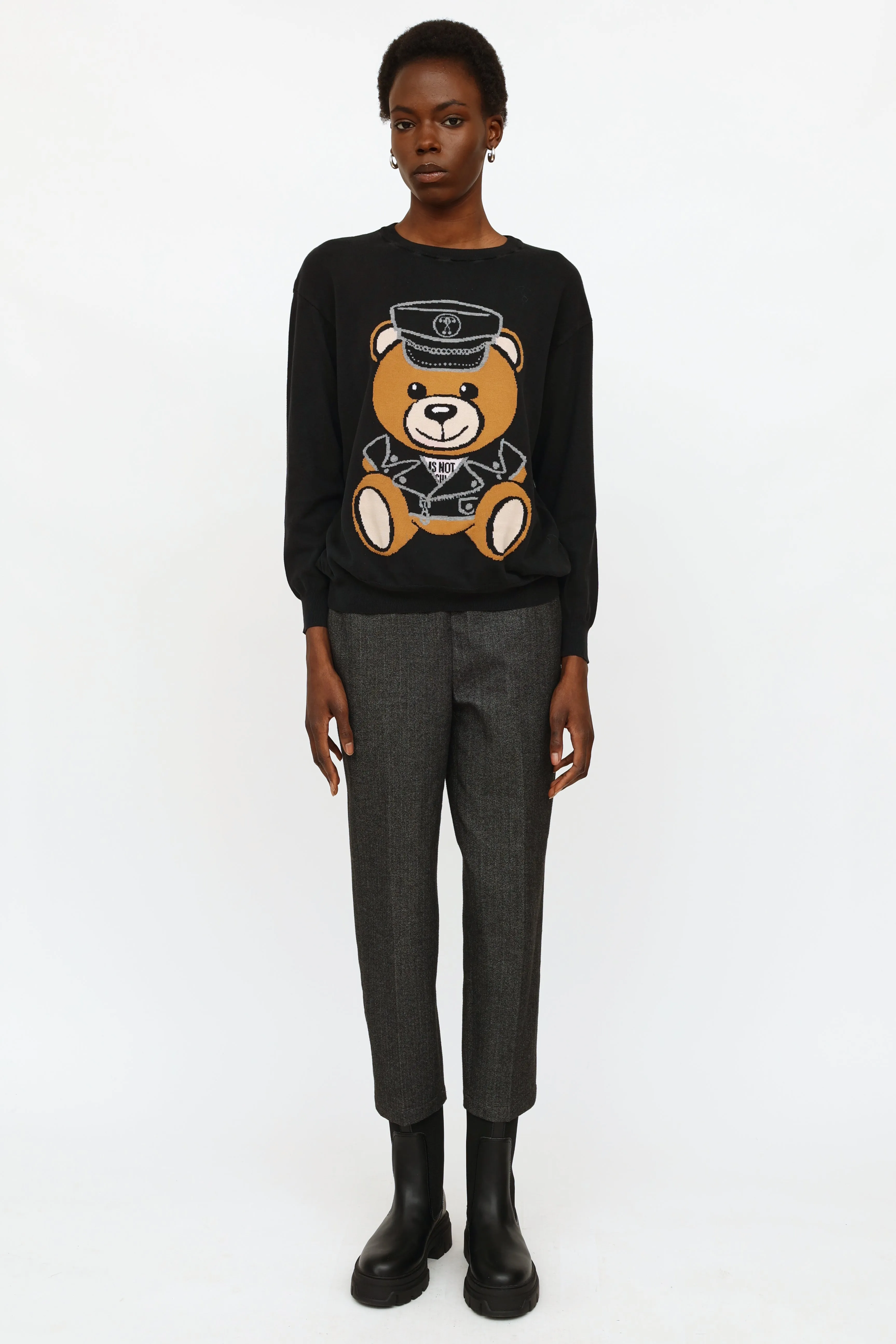 Black Graphic Knit Longsleeve Top