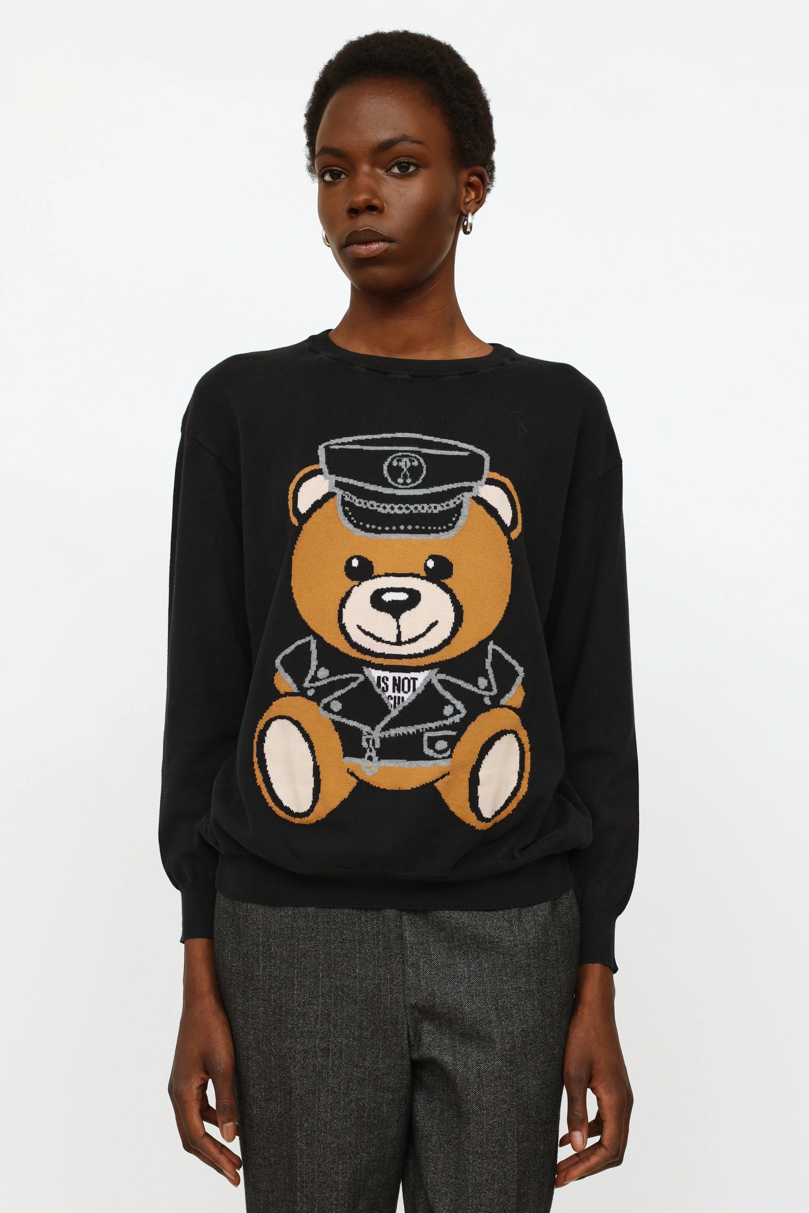 Black Graphic Knit Longsleeve Top