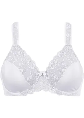Bpc Selection Minimizer Bra with Elegant Embroidery, White