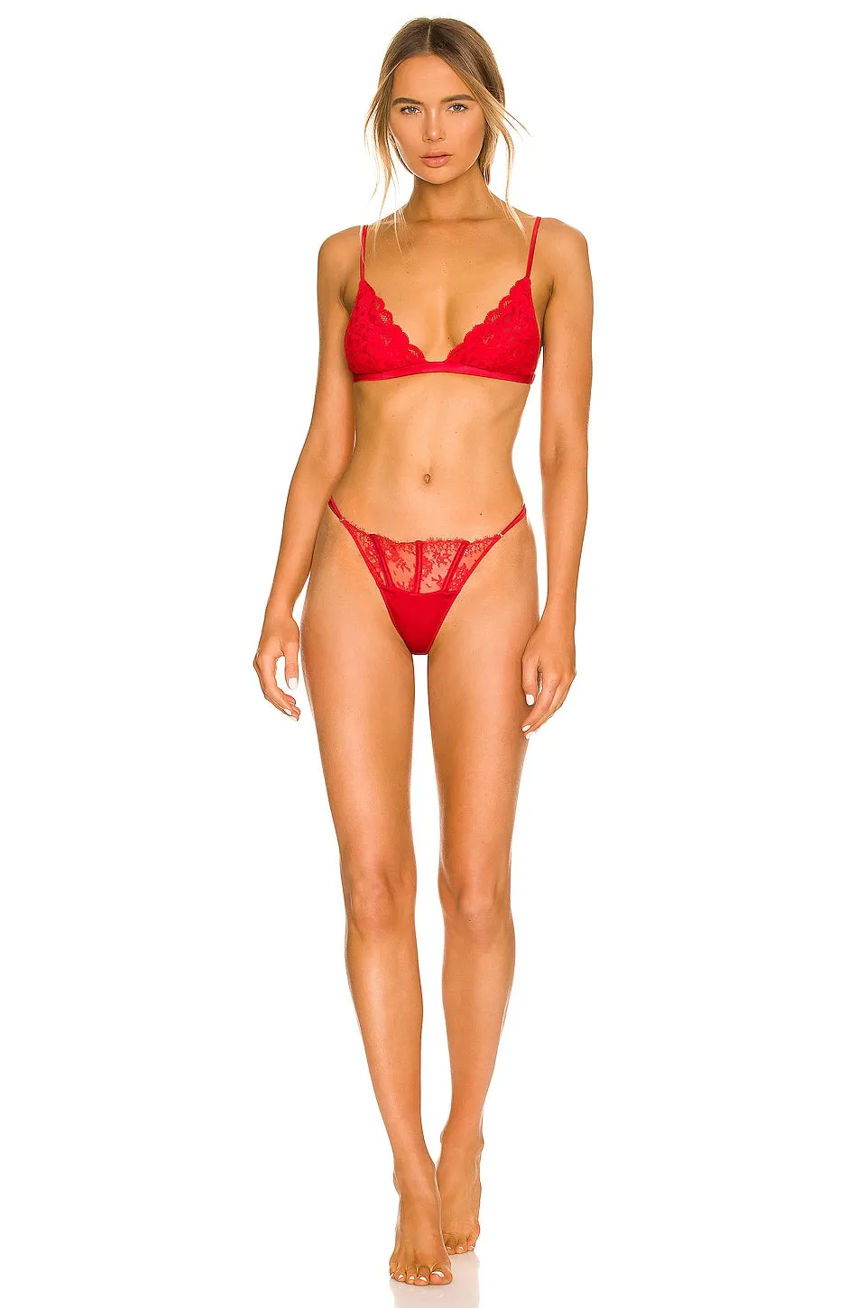 Fleur du mal Charlotte Lace Triangle Bra, Rouge