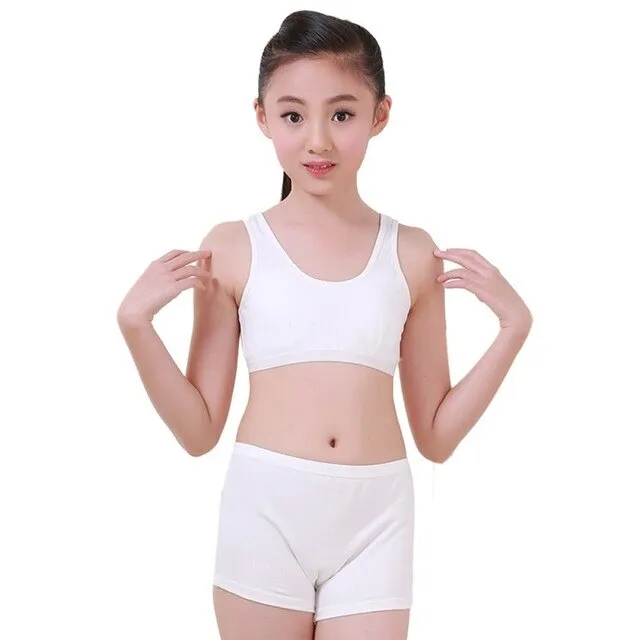 Kids Clothing Puberty Young Girls Cozy Undies Teenagers Cotton Yoga Underwear Set Training Bras Camisole Vest Top Panties