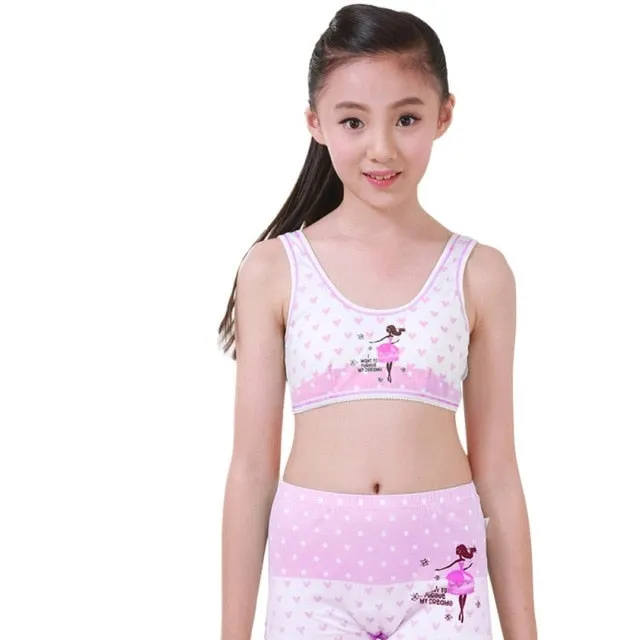 Kids Clothing Puberty Young Girls Cozy Undies Teenagers Cotton Yoga Underwear Set Training Bras Camisole Vest Top Panties