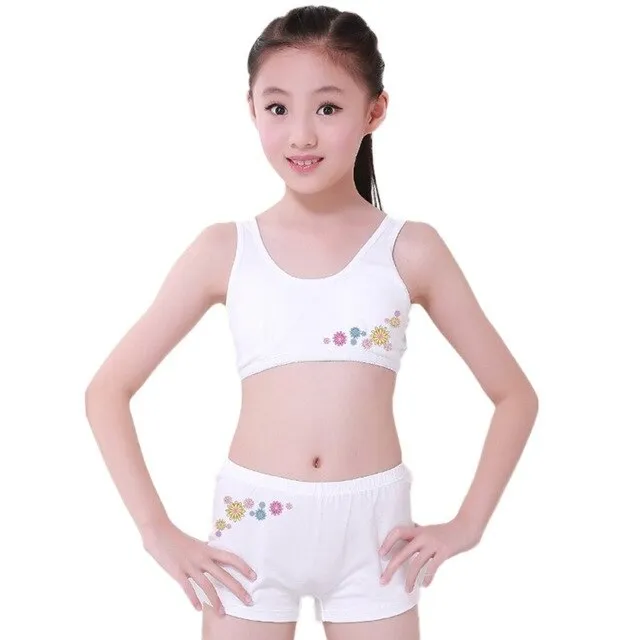 Kids Clothing Puberty Young Girls Cozy Undies Teenagers Cotton Yoga Underwear Set Training Bras Camisole Vest Top Panties