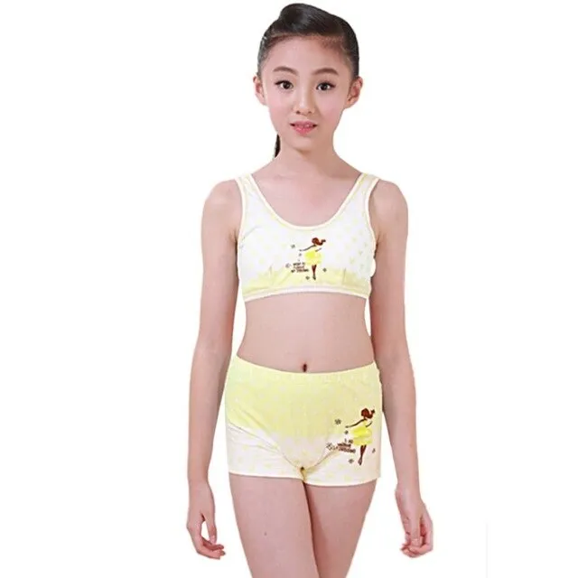 Kids Clothing Puberty Young Girls Cozy Undies Teenagers Cotton Yoga Underwear Set Training Bras Camisole Vest Top Panties