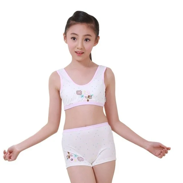 Kids Clothing Puberty Young Girls Cozy Undies Teenagers Cotton Yoga Underwear Set Training Bras Camisole Vest Top Panties