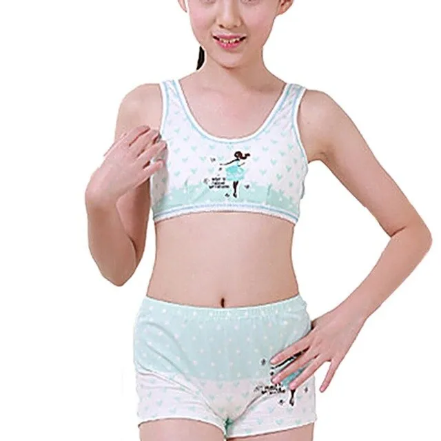 Kids Clothing Puberty Young Girls Cozy Undies Teenagers Cotton Yoga Underwear Set Training Bras Camisole Vest Top Panties