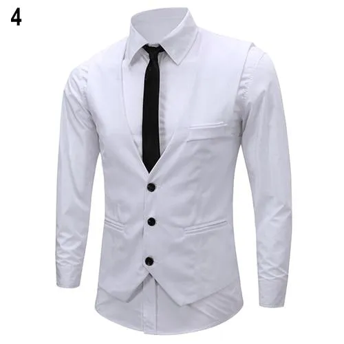 Men's Formal Business Slim Fit V-neck Solid Single-Breasted Vest Suit Waistcoat New Arrival